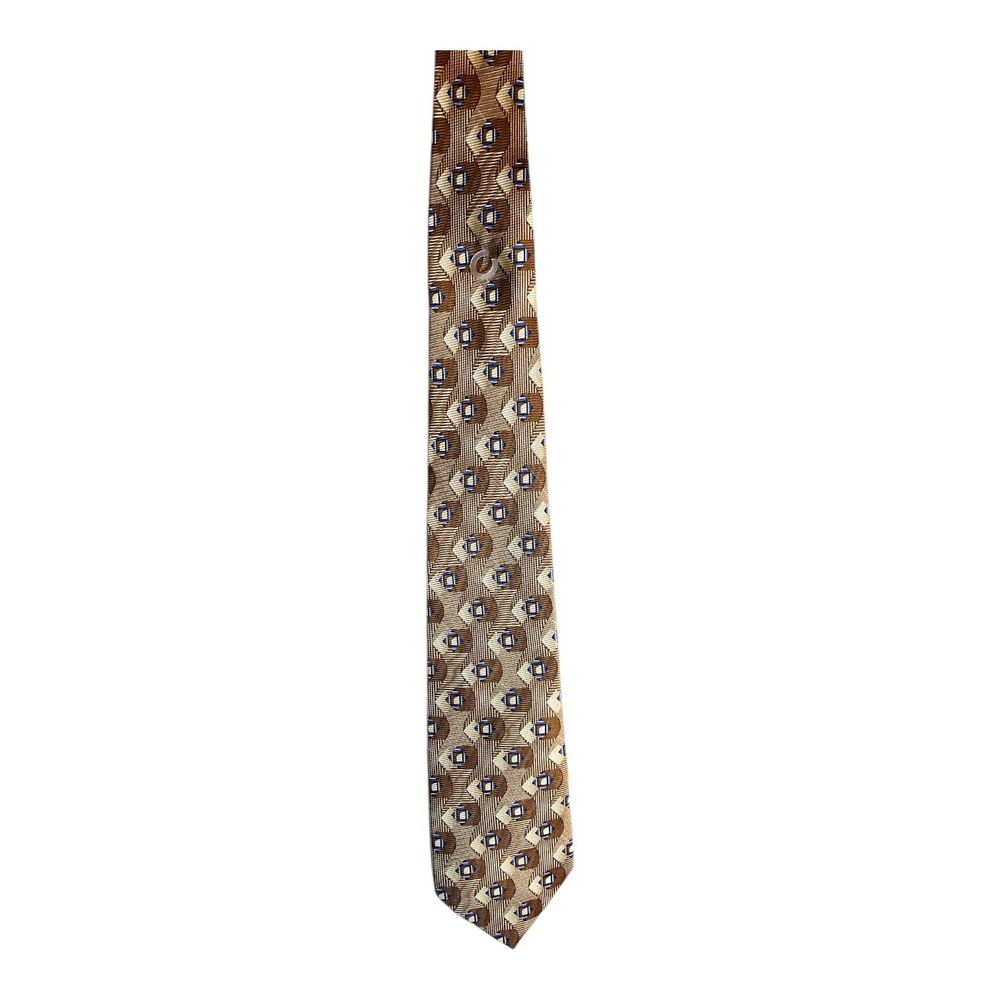 Bijoux‎ Terners Mens Silk Geometric Pattern Necktie Brown Blue White